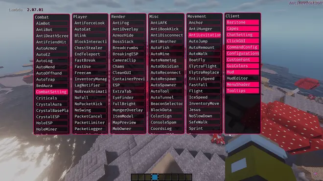 Aimbot, BedAura, HoleESP, AutoArmor - Minecraft чит Lambda
